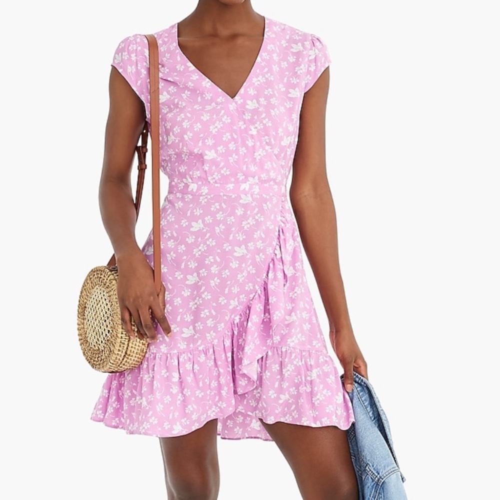 J. Crew Bubblegum Floral Ruffle-Front Mini Dress in Soft Rayon Size 00